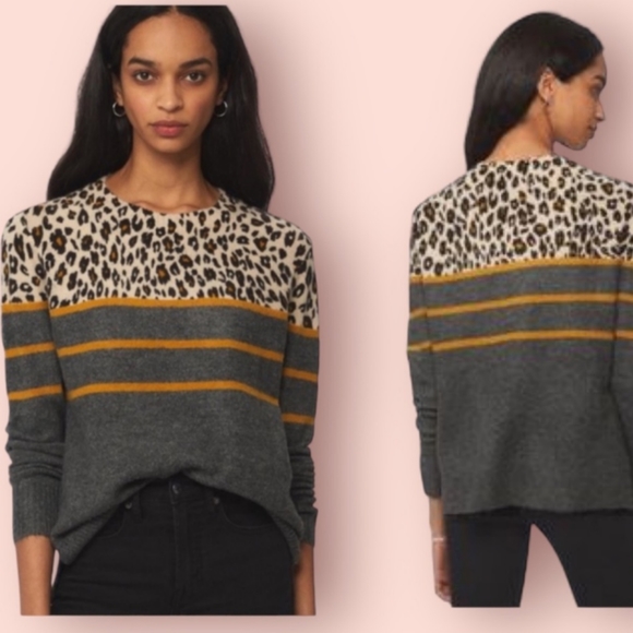 beachlunchlounge Women's Large Leopard Grey Brown Lightweight Crew Neck Sweater - Picture 3 of 7